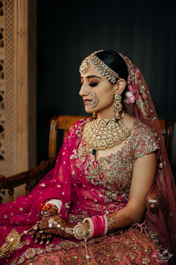 Bridal lehenga shop in magenta colour