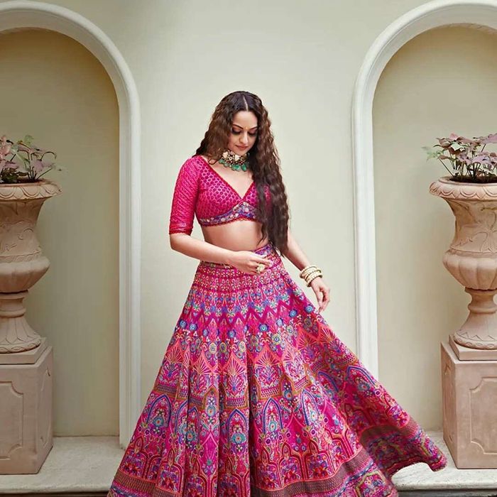 Orange and red croptop lehenga - New India Fashion