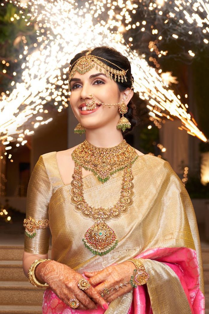 golden dress jewellery combination Wedding party dress in gray and golden color with pure dabka zari and nagh perls work Model#P 297 Medium main image 0