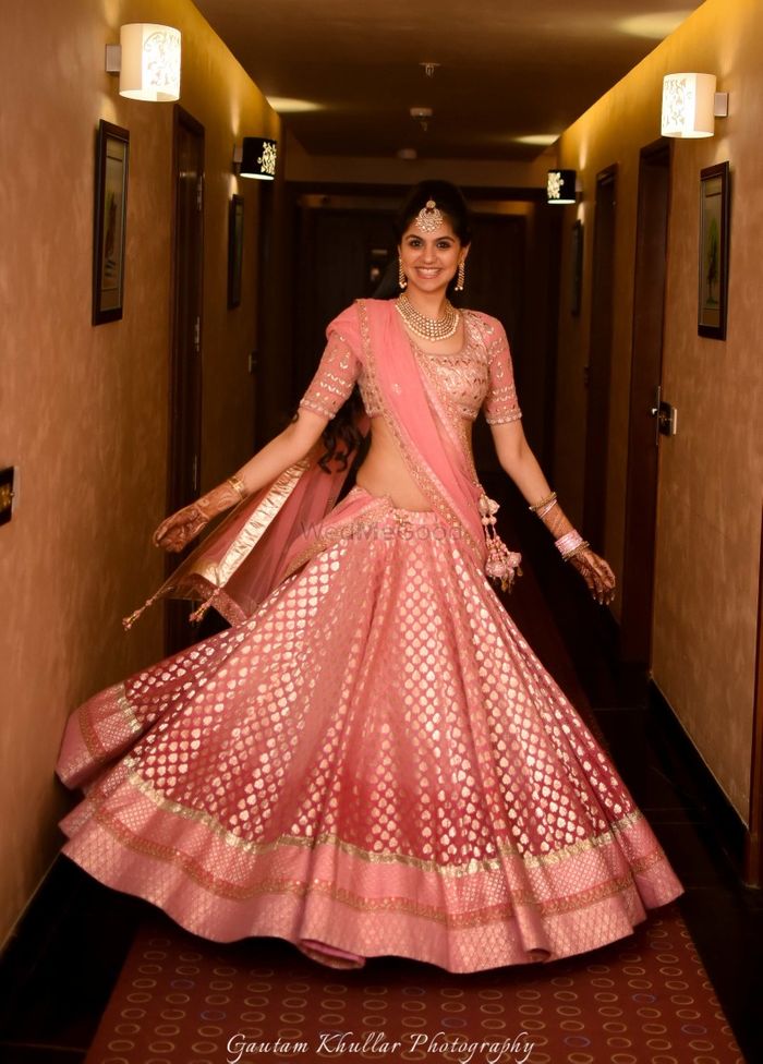 Pink Color Banarasi Silk Lehenga Choli For Engagement