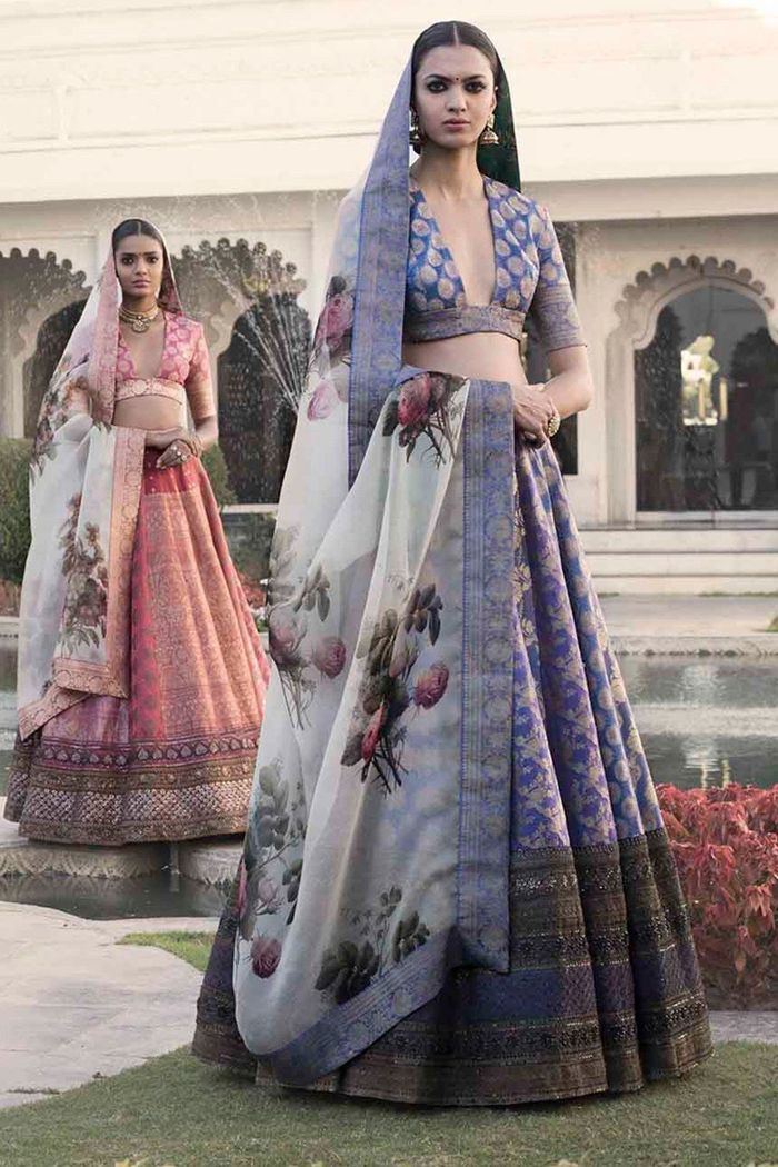 sabyasachi Inspired Indian Floral Printed Skirt Crop Top Girls Women  Organza Lehenga Choli Party Festival (Black) : Amazon.co.uk: Fashion