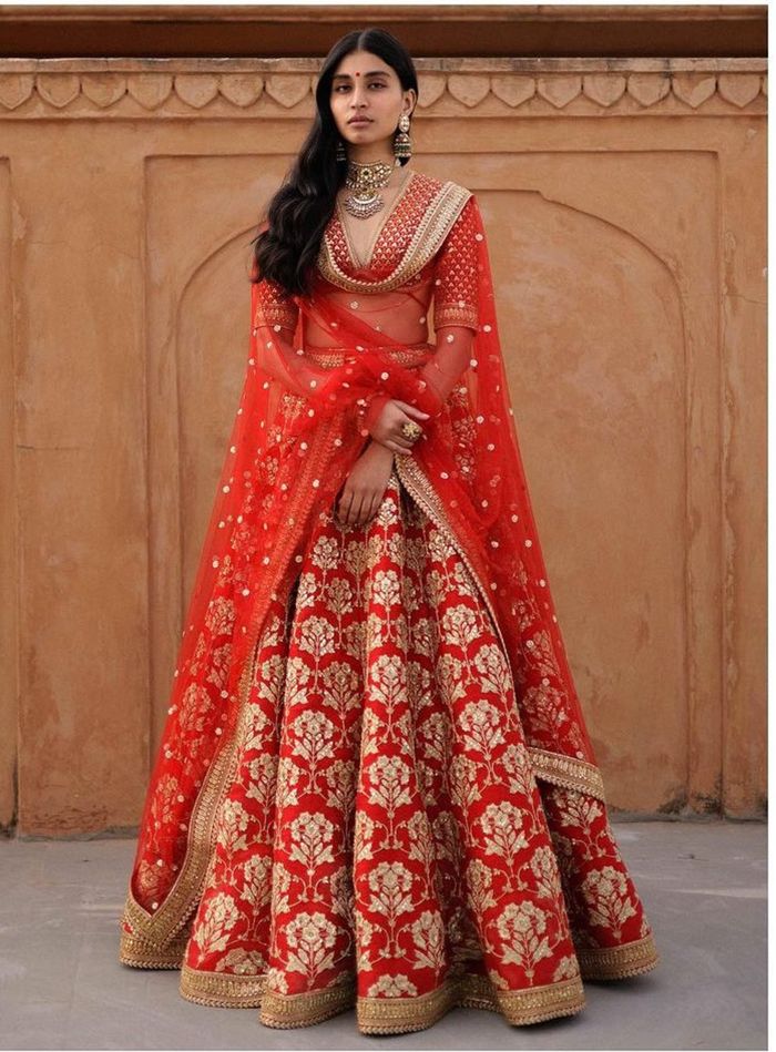 Buy Red Georgette Lehenga Saree Set with a Mustard Bandhni Palla by NIDHI  THOLIA at Ogaan Online Shopping Site