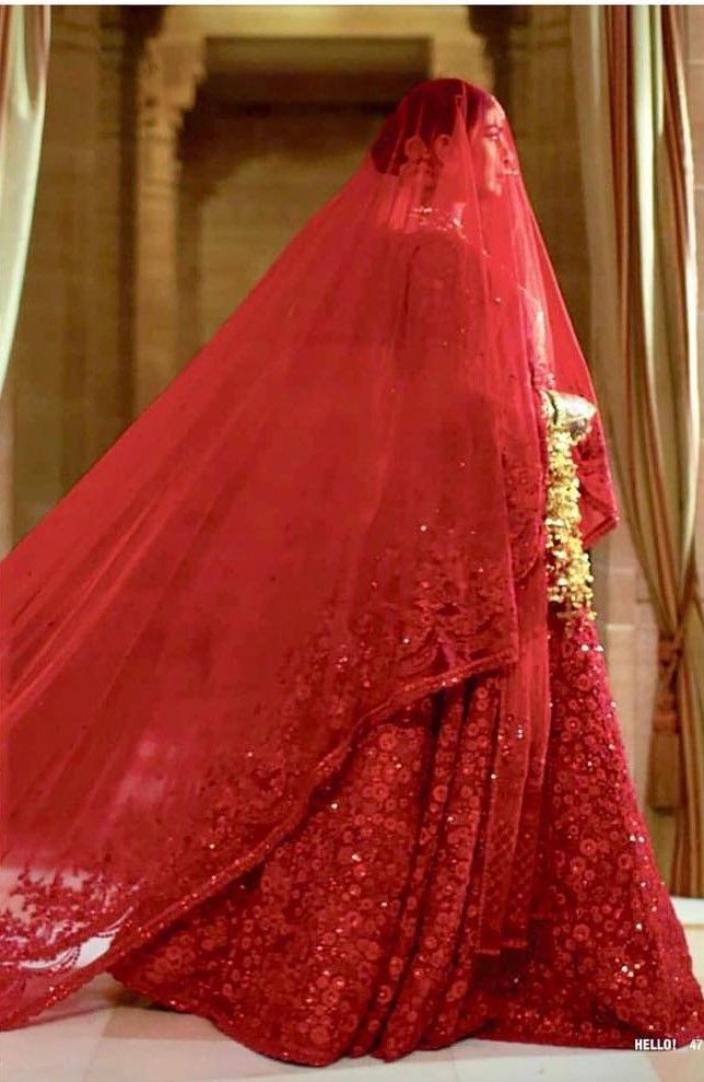 red and royal blue bridal lehenga