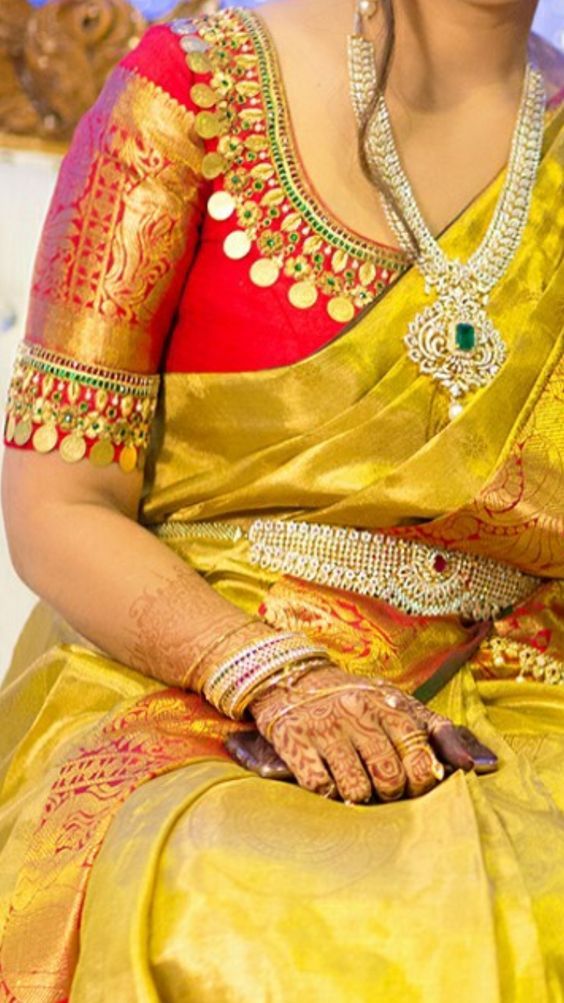 Readymade Saree Blouse,Designer Brocade Silk Blouse,South Indian Red Blouse,  | eBay