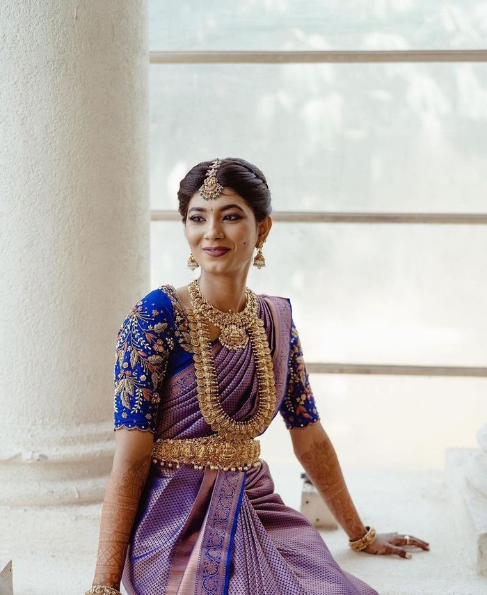 Pastel blue saree  Bridal sarees south indian, Wedding saree blouse  designs, Silk saree blouse designs
