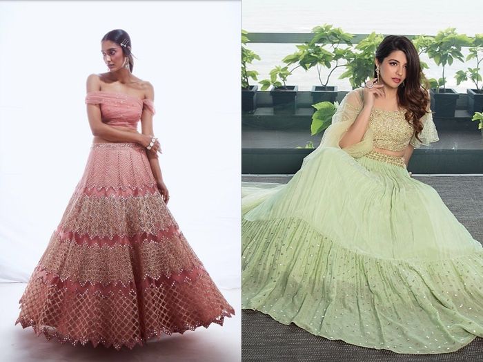 Party crop top on sale lehenga designs 2018