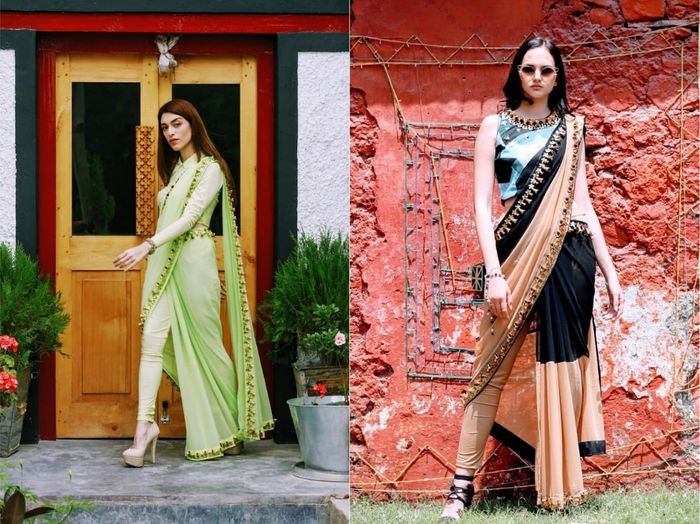 Kalyani Priyadarshan's Indo Western Saree Look! – South India Fashion