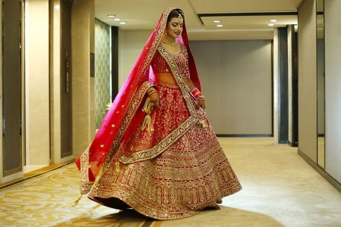 Gold & Maroon Dreamy Bridal Lehenga by HER CLOSET for rent online | FLYROBE