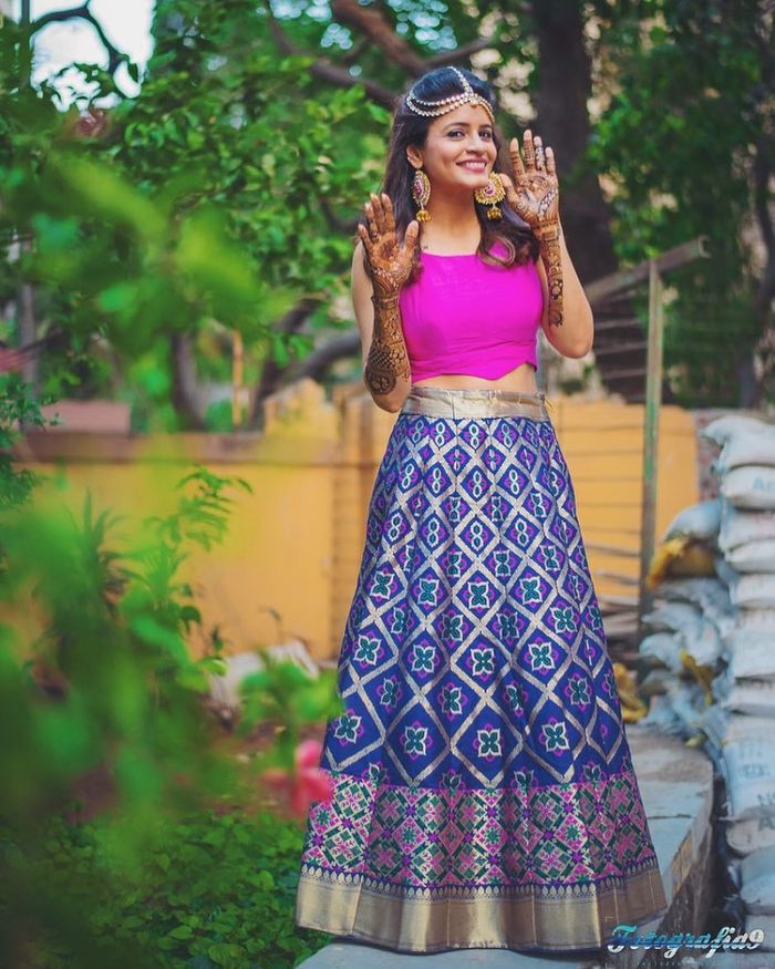 Mehendi Color Tiered Skirt with Crop Top – Panache Haute Couture