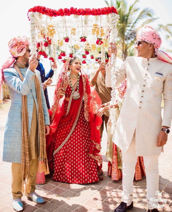 Indian Bridal Wear - Modern Red & White Lengha | Statement Blouse – B Anu  Designs