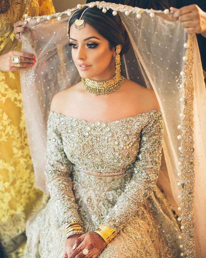 off shoulder bridal lehenga