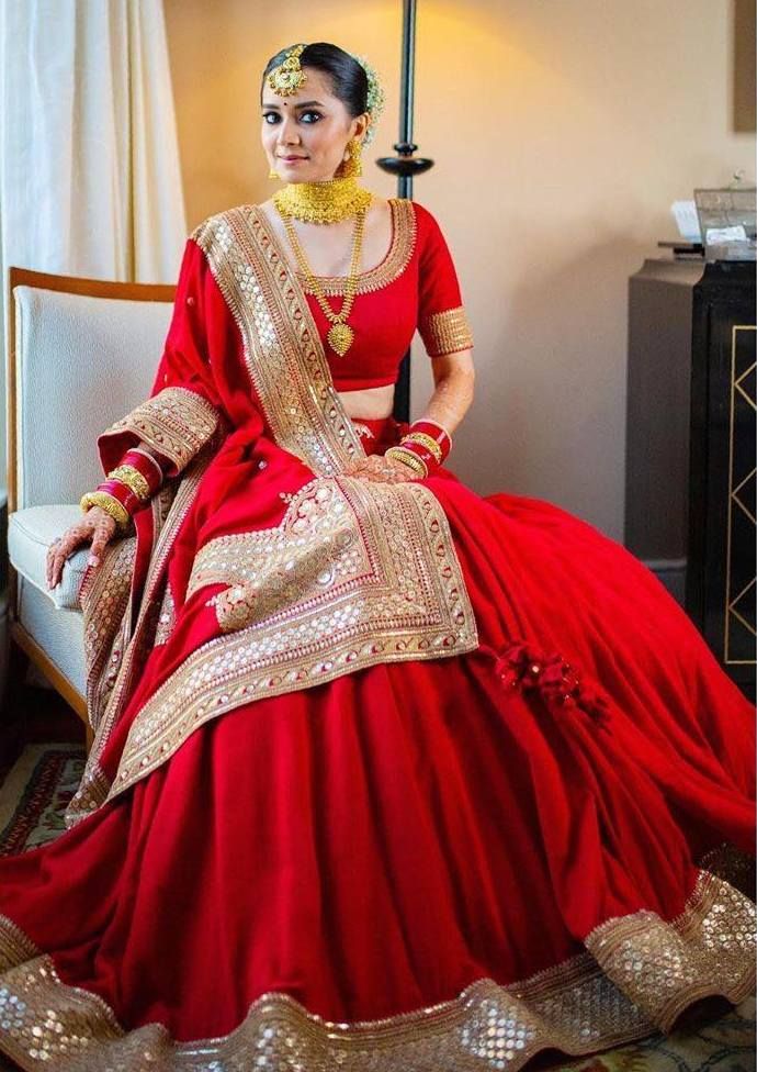 Simple red 2024 bridal lehenga