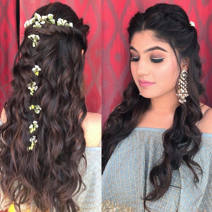 Why Flowers In Open Hair Are The Best Way To Add A Touch Of Glam In Your  Mehendi Hairstyle! | WedMeGood