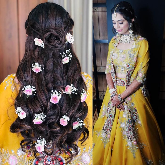 Why Flowers In Open Hair Are The Best Way To Add A Touch Of Glam In Your  Mehendi Hairstyle! | WedMeGood