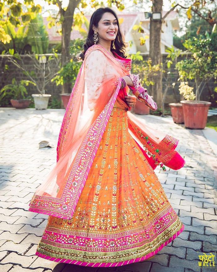 Pink,Golden and Green Semi Stitched Chinon Crepe Lehenga With Gota Patti  Work. Hand Dye at Rs 900 in Jaipur