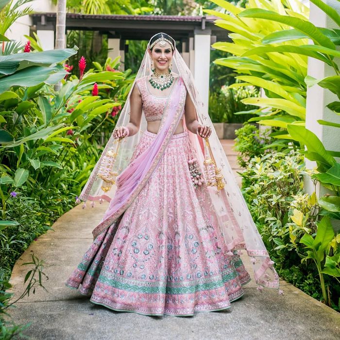 Baby Pink Colour Dulhan Lehenga Choli For Wedding With Heavy Embroidery,  Butterfly Net & Fancy Border Work - VootMart.com
