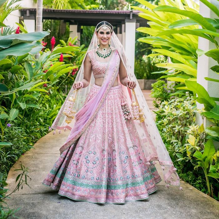 Baby pink colour hot sale bridal lehenga