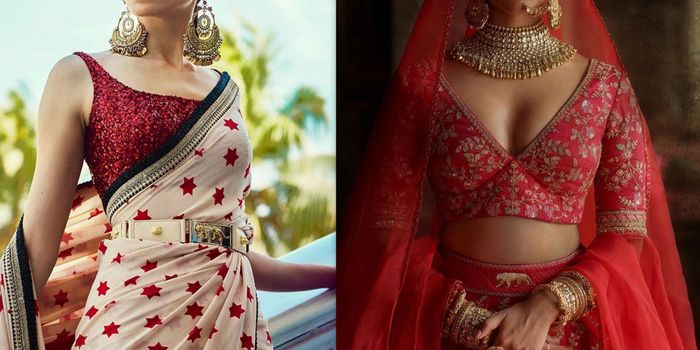 Bollywood Sari Blouse Choli, Pack of 2 Sabyasachi deep V cut blouse Designer Pattern Beautiful Saree Blouse Indian Readymade Sari Blouse Clothing Womens Clothing Tops & Tees 