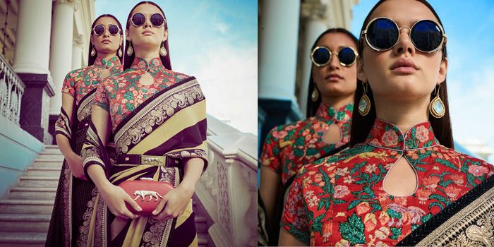 Buy asoita Women's Silk Back Open Collar Neck Stylish Designer Saree Lehenga  Readymade Non Padded Blouse Blue at Amazon.in