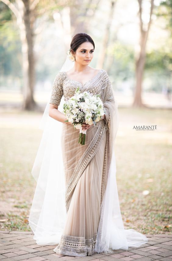 christian wedding off white sarees