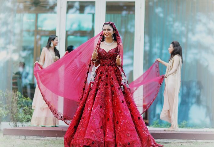 bride in red gown