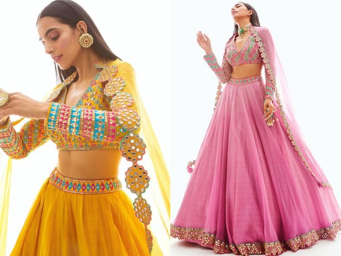Yellow color Mirror work Georgette Embroidery Lehenga Choli BL1166 – BL  Fabric