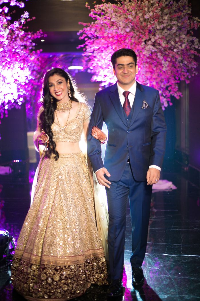 Weddings by 3 Monkeys - Monica clad in a beautiful ivory hued lehenga, and  Swapnil donning a metallic blue suit, the couple looked exquisitely  charming on their reception night! ✨♥️⁣ ⁣ 📸 :