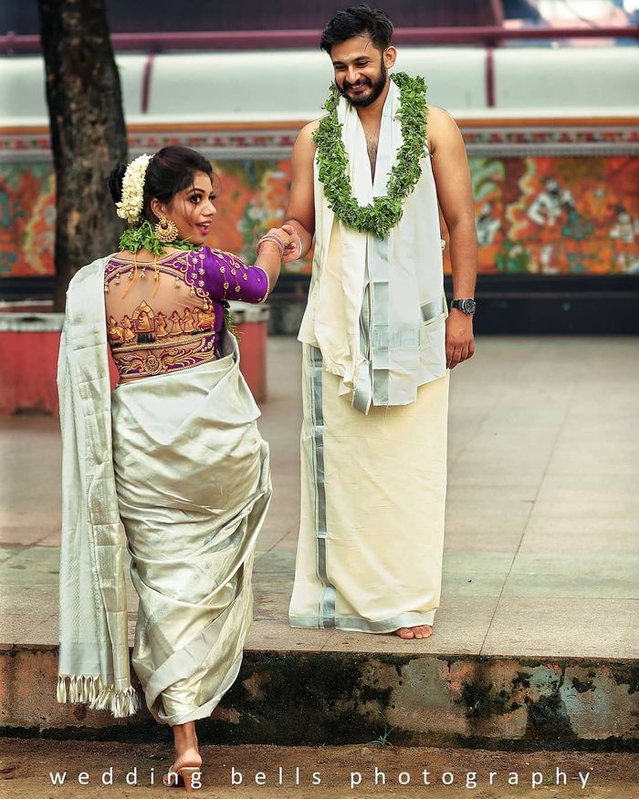 Kerala Silver Kasavu and Blue Colour Border Saree – Southloom Handmade and  Organics