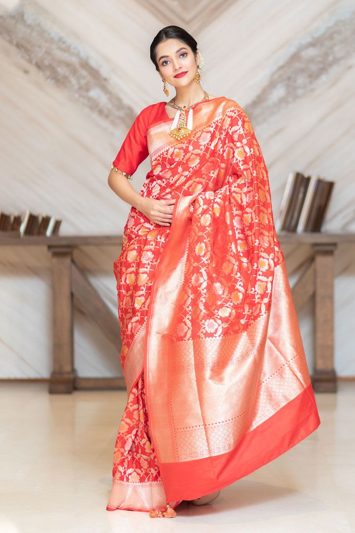 Shop Pure Banarasi Uppada Silk Sarees Online at Best price Tagged Red -  Sacred Weaves