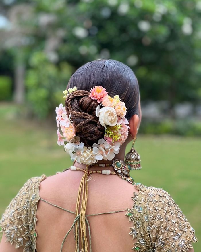Bridal Flower Bun & Juda Styles: 60+ Floral Hairstyles for Brides |  WedMeGood