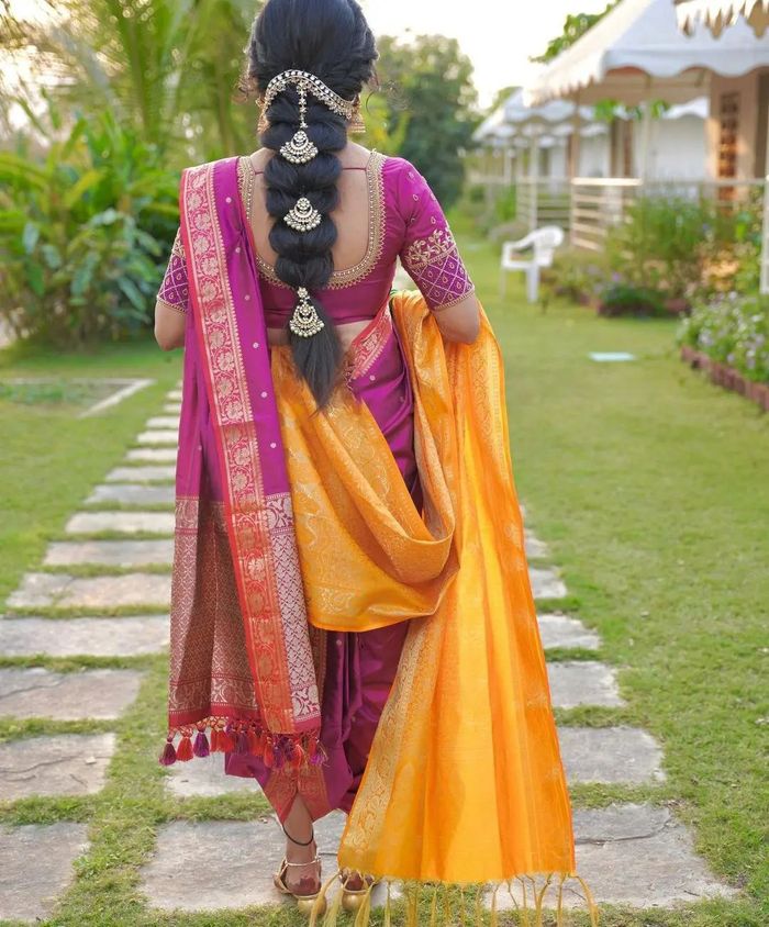 Yellow nauvari saree for wedding hotsell