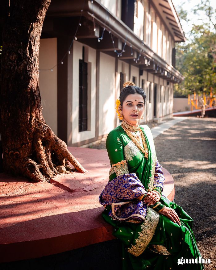 Beautiful Nauvari Sarees We Spotted On These Real Maharashtrian Brides! |  Nauvari saree, Wedding saree collection, Couple wedding dress