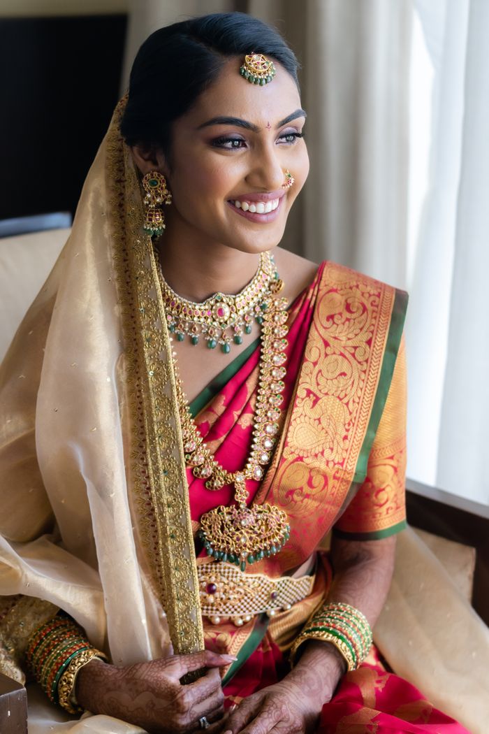 Raspberry Red Kanjivaram Silk Saree With Floral Jaal Weaving | Singhania's