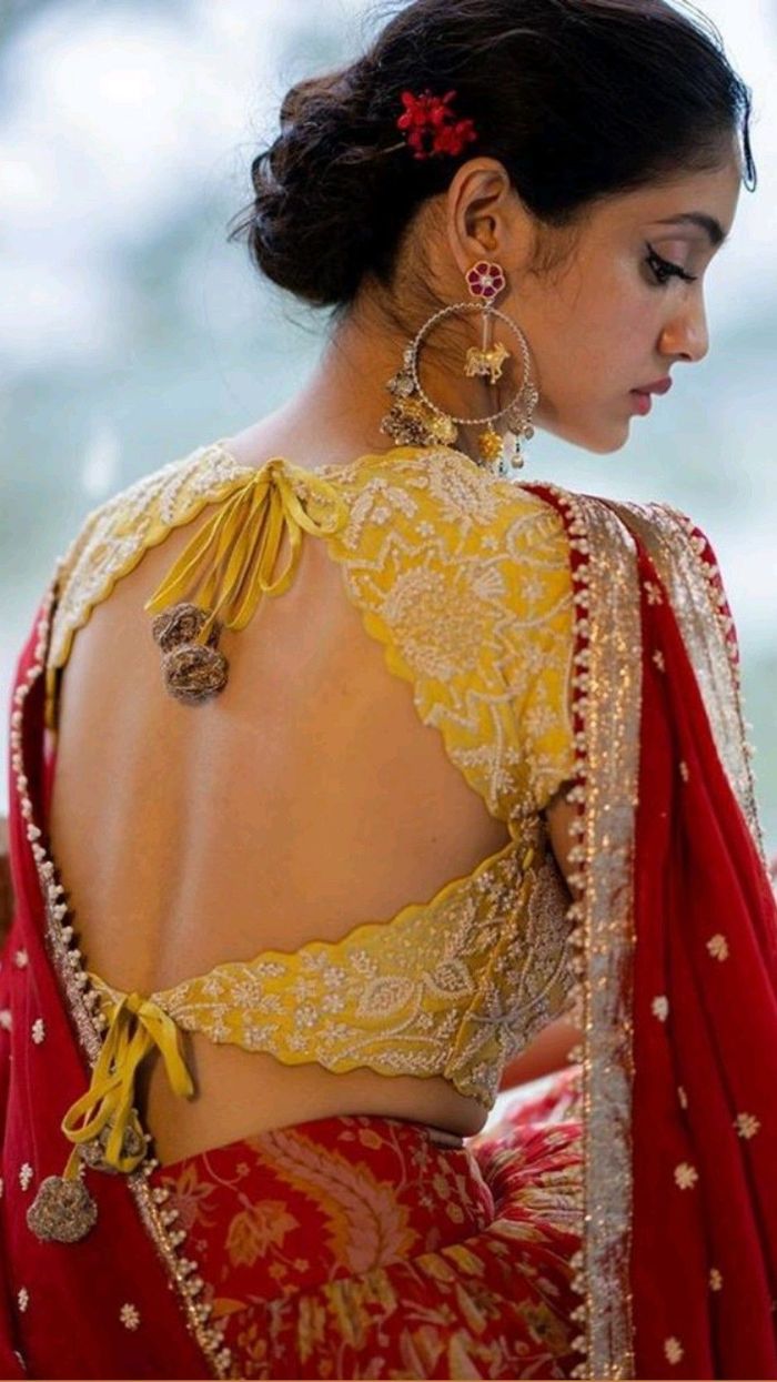 Back Deep Saree Blouse Designs Designs Front High Neck Blouse With Back  Open Shop Deep Neck, image size:700x1245