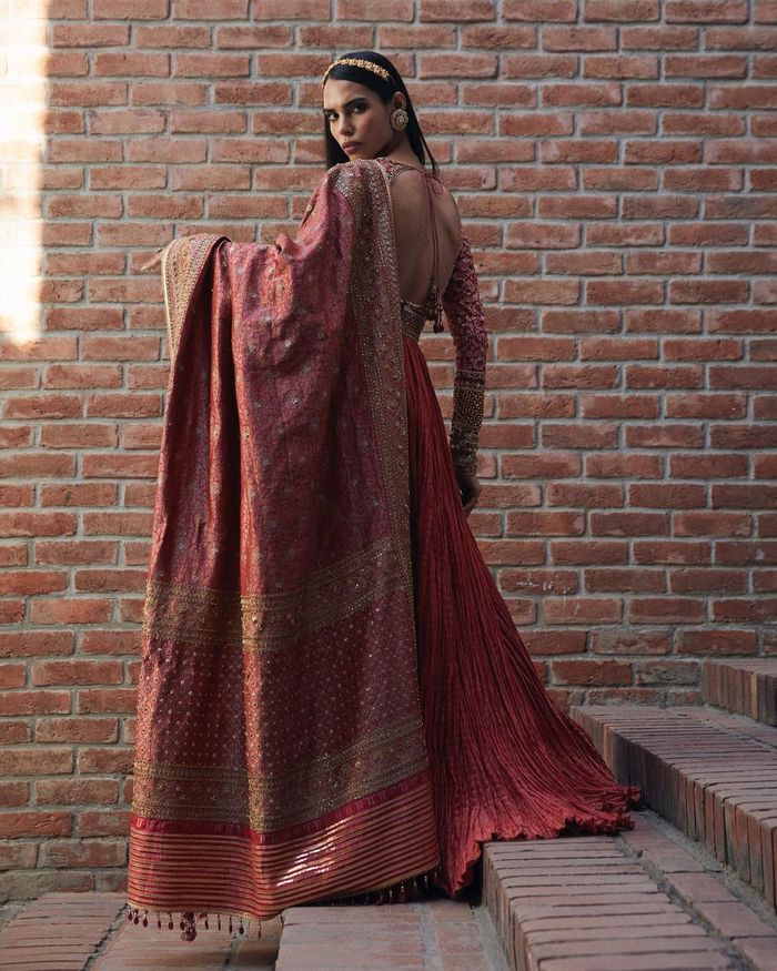 Light Brown Satin Silk Anarkali Suit- 3Pc Set By Saras The Label