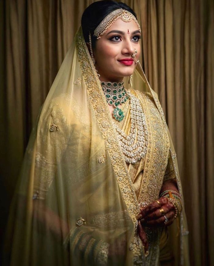 Wedding Saree Women, Golden Saree Bride