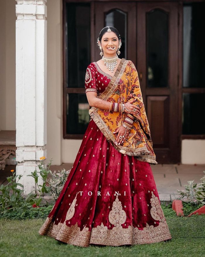 Velvet lehenga hotsell for bride