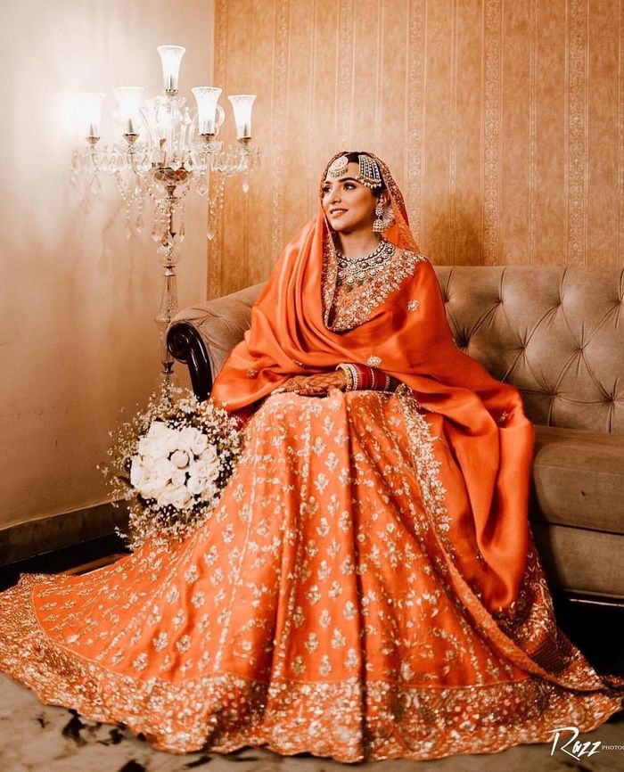Lehenga for Women - Buy Orange Maroon Embroidered Bridal Lehenga Online  @Mohey