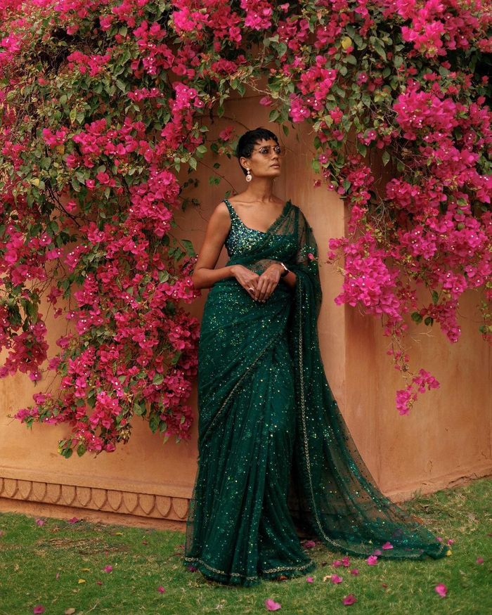 PAULMI & HARSH presents Emerald Green Self Woven Lehenga Set exclusively  available only at FEI