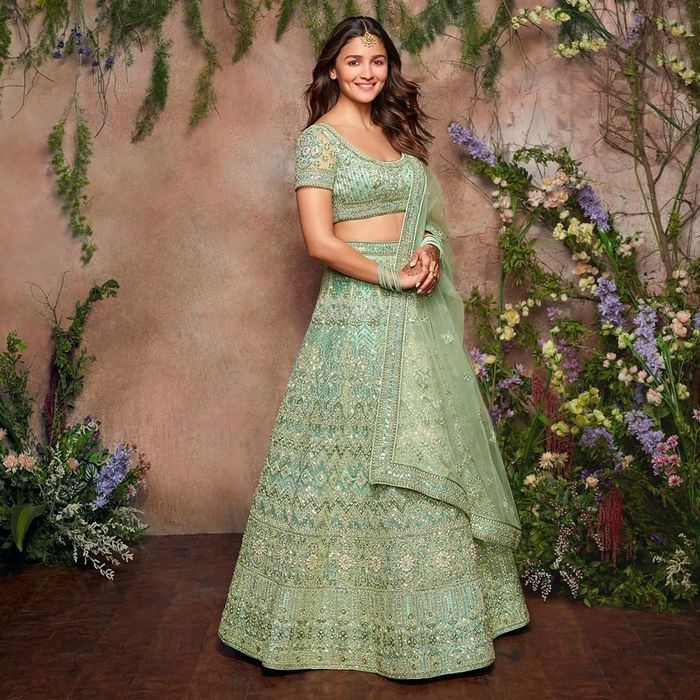 Buy Green Tussar Silk Embellished Gota Leaf Tarini Bridal Lehenga Set For  Women by Gopi Vaid Online at Aza Fashions.