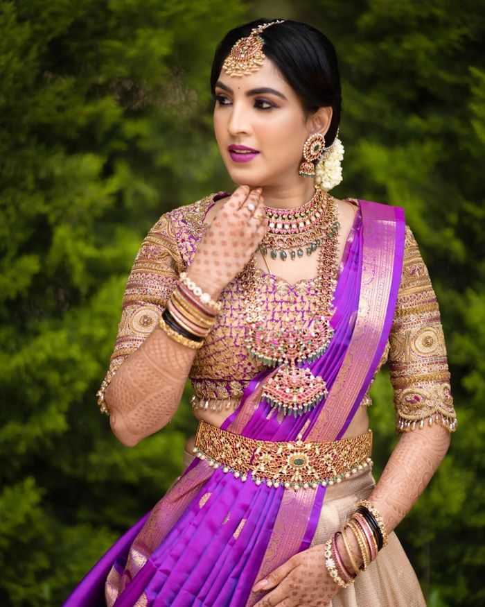 Purple & Green Woven Banarasi Traditional Half Saree Lehenga – Shopgarb  Store