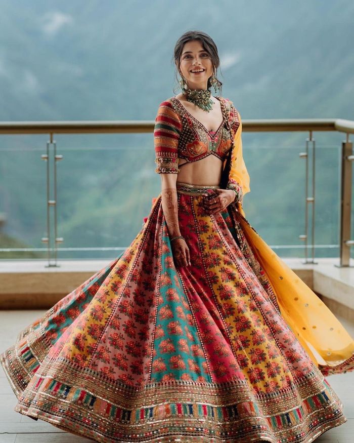 Lehenga Choli : White soft organza multi color block printed ...