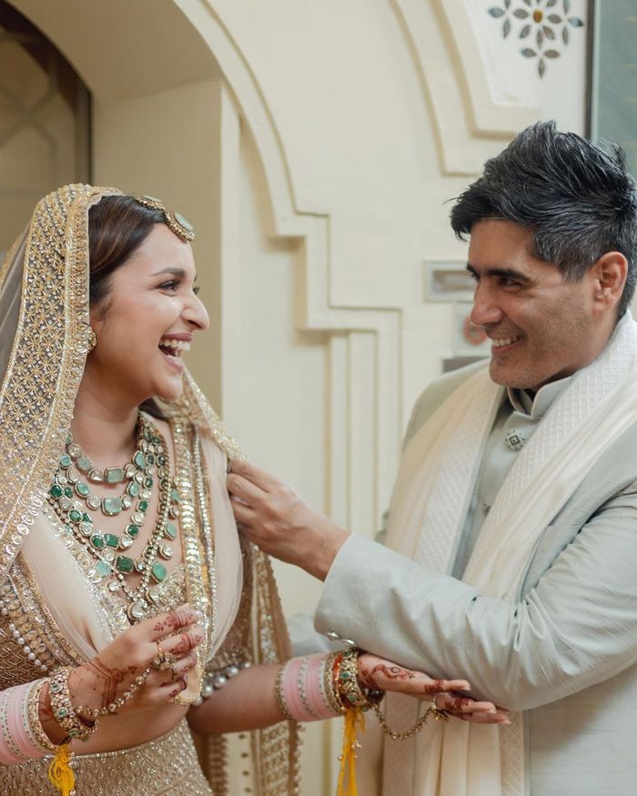New Bride Parineeti Chopra's Handcrafted Golden Wedding Lehenga
