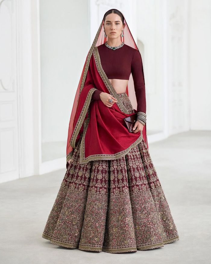 white christmas dresses Purple Pure Silk Sabyasachi Style Bridal Lehenga Choli main image 0