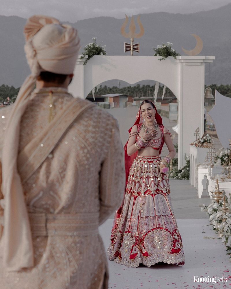 Bride dancing her way down the aisle