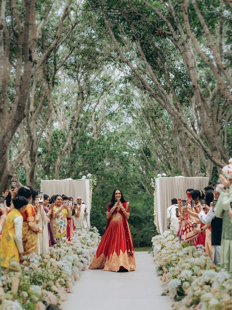 Bride walking into her wedding ceremony alone