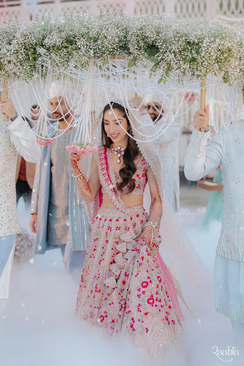 Bride walking through a low fog effect during her entry