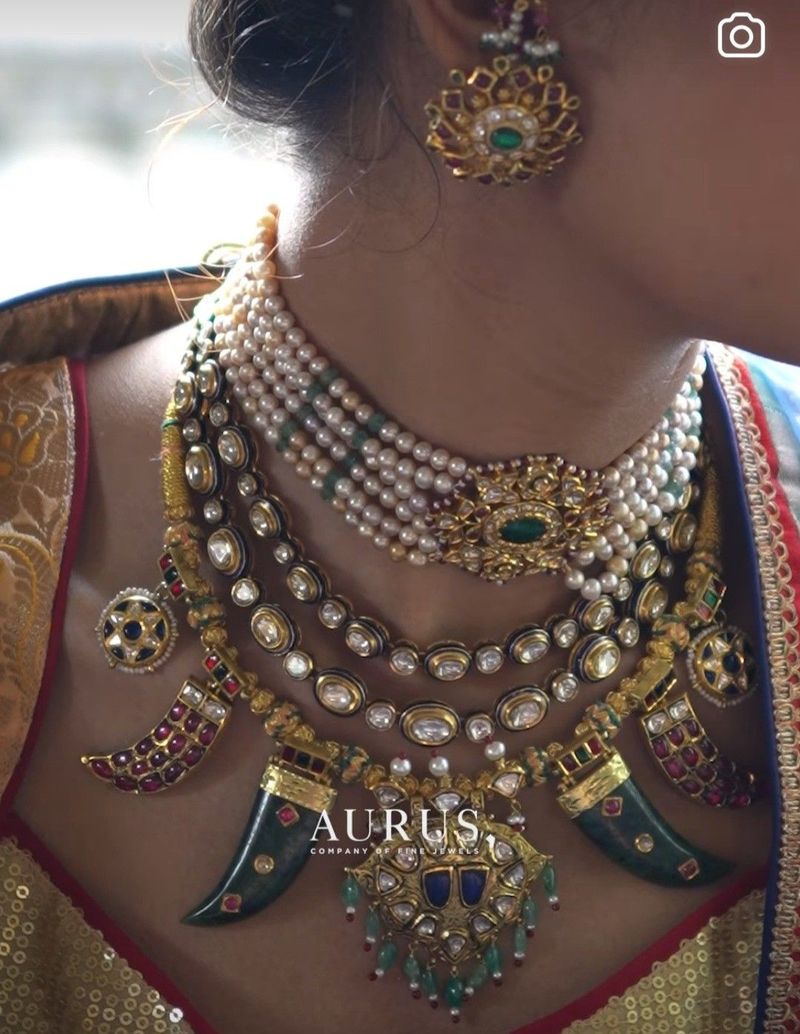 Polki necklace styled with a contemporary bridal outfit