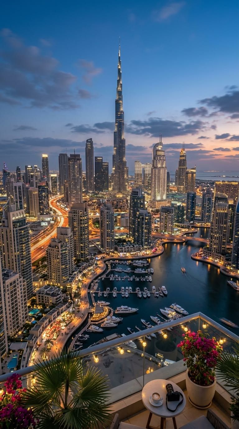 Dubai skyline at golden hour