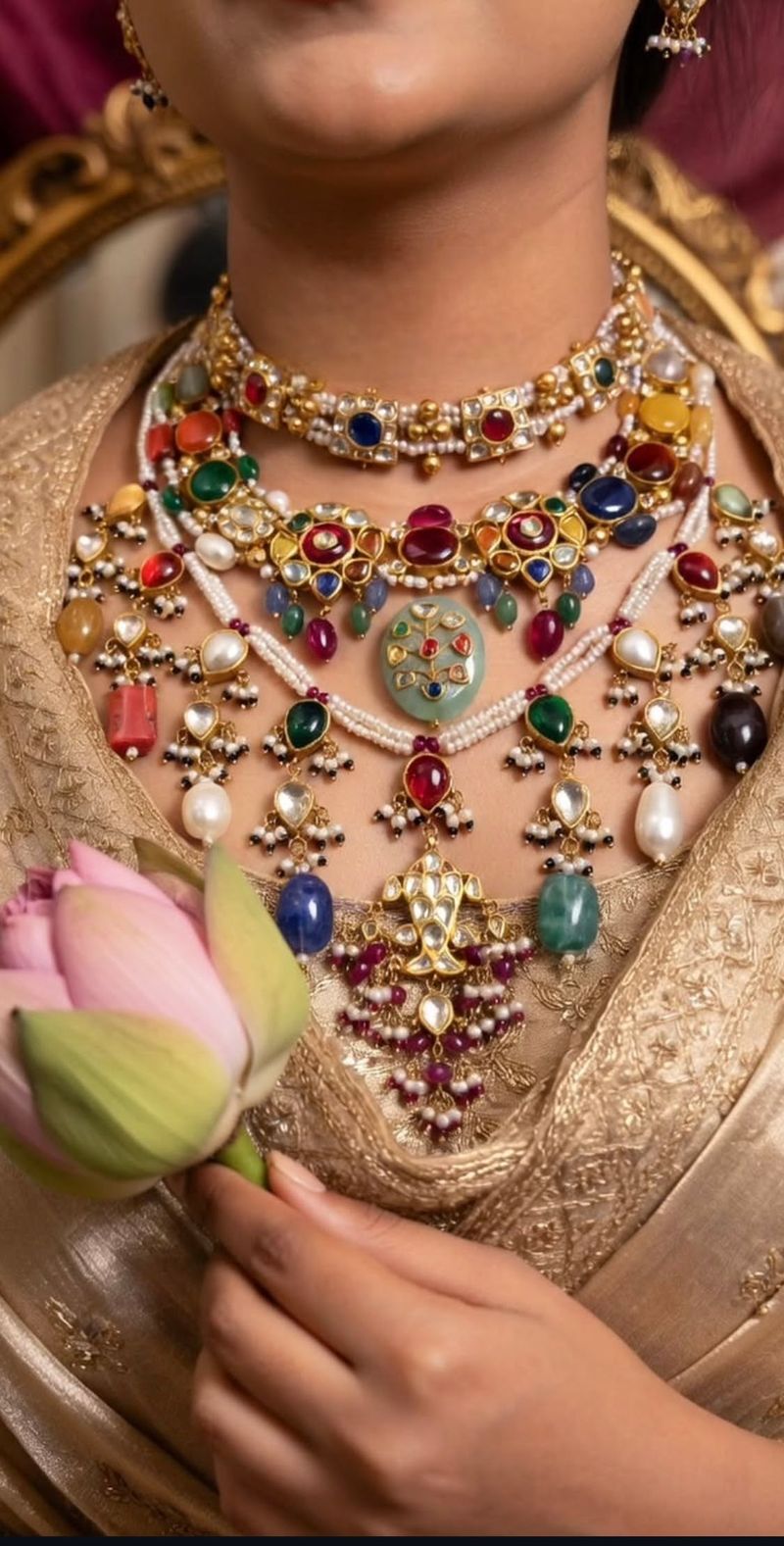 Heirloom necklace layered over a contemporary bridal look